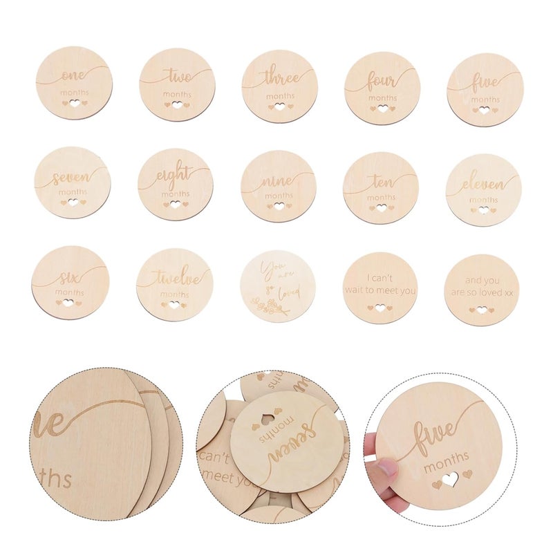 UPKOCH 15Pcs Natural Wooden Milestone Cards Baby Growth Photo Props First Year Memories - Image 4